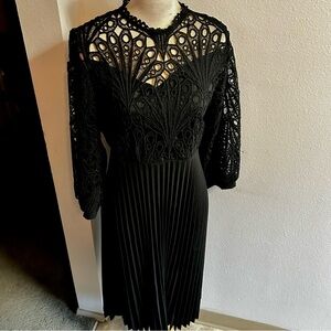 Little black dress cocktail dress lace top pleated skirt sz med midi length